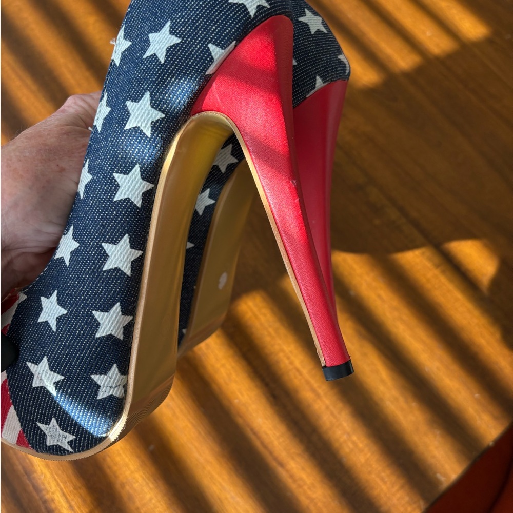 Patriotic Red White & Blue Flag Print Women's High Heels - Picture 4 of 4